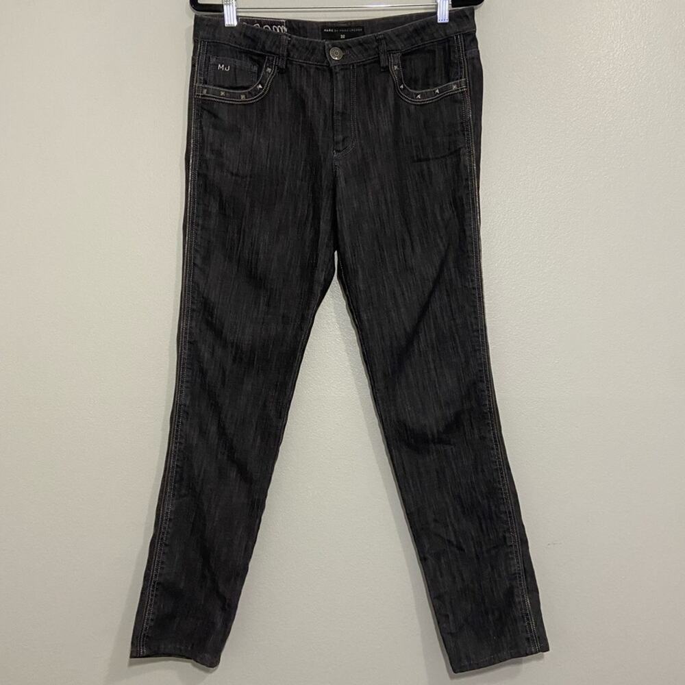 Marc by Marc Jacobs Straight Leg Dark Gray Zipper & Stud Embellished Jeans